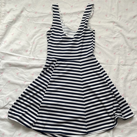 Blue and White Stripped Jersey Dress - Picture 2 of 4
